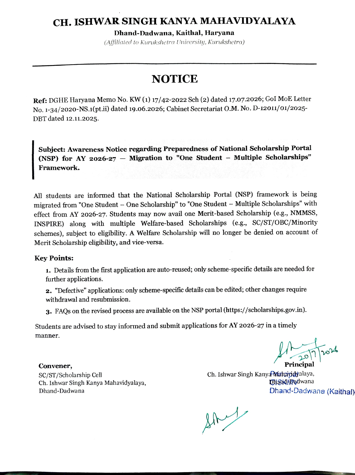 NSP AY 2026–27 Migration Readiness Notice